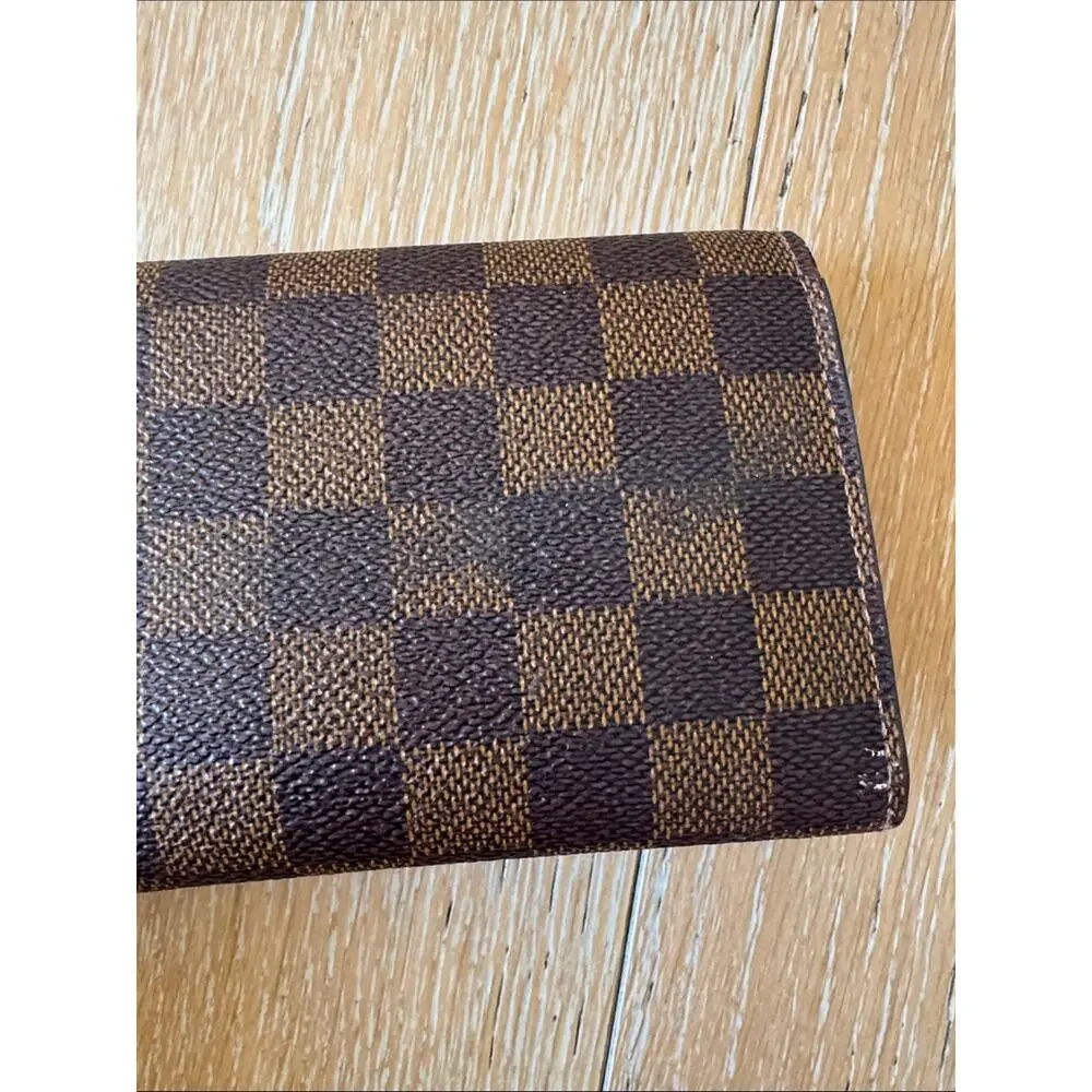 Louis Vuitton Damier Ebene Emilie Wallet Red Interior Long Wallet Dust Bag